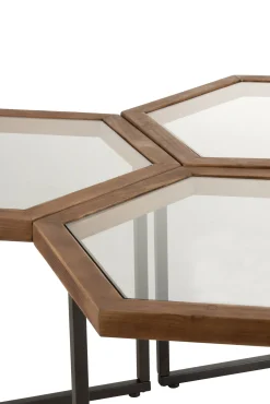 Meubilair|ohgreen Bijzettafel hexagon glas/hout bruin