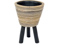 Potten En Vazen|ohgreen Drypot wooden legs stripe grey d27h42cm