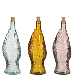 Potten En Vazen|ohgreen Fles vis recycled glas geel roze 3 assorti - h33xd12cm
