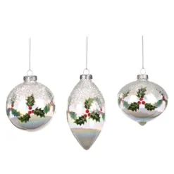 Kerstballen|ohgreen Glazen bal met geplet hulst/besmotief
