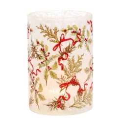 Kerstdecoratie|ohgreen Glazen cilinder votive met hulst en strik