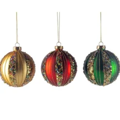 Kerstballen|ohgreen Glazen kerstbal met glitterstrepen