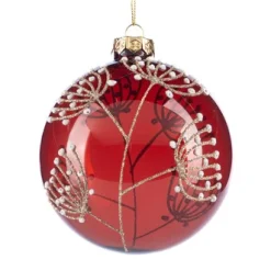 Kerstballen|ohgreen Glazen kralenbloem kerstbal rood/goud 10cm