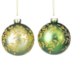 Kerstballen|ohgreen Glitterbal met blad/rankmotief