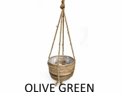 Potten En Vazen|ohgreen hanging basket stripe with rope d40h30cm - olive green