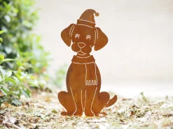 Decoratie|ohgreen Hond met sjaal en kerstmuts op basis
