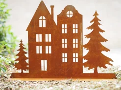 Decoratie|ohgreen Huizen met bomen op basis, winterlandschap