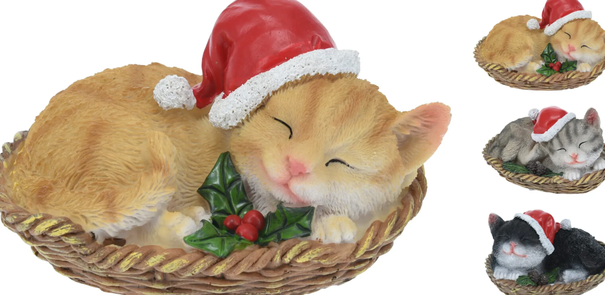 Kerstdecoratie|ohgreen Kat met kerstmuts in mand