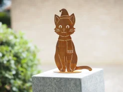 Decoratie|ohgreen Kat met sjaal en kerstmuts op basis