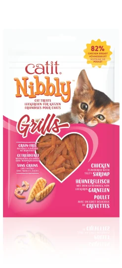 Kat Voeding|ohgreen Kattensnack nibbly grills kip & garnaal 30g