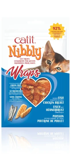 Kat Voeding|ohgreen Kattensnack nibbly wraps kip & vis 30g