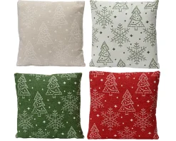 Kerstdecoratie|ohgreen Kussen 4 assortie kerstboom sneeuwvlok 40cm