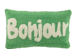 Sfeermakers|ohgreen Kussen bonjour getuft katoen groen/wit