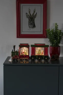 Deco Verlichting Binnen|ohgreen Led kerstlantaarn locomotief met kerstman en zak met kerstcadeaus