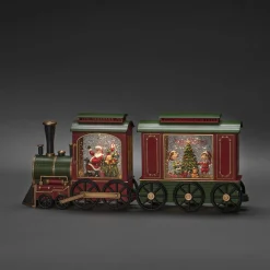 Deco Verlichting Binnen|ohgreen Led kerstlantaarn treinwagon met kinderen, kerstboom en kerstcadeaus