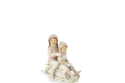 Sfeermakers|ohgreen Meisje+jongen op slee w/roze (14x7.5x20.5cm)