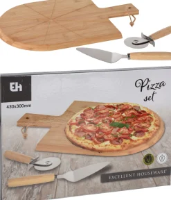 Koken|ohgreen Pizzaset: plank, snijder en schep