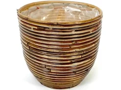 Potten En Vazen|ohgreen Pot round balloon stripe bronze d15h14cm