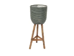 Potten En Vazen|ohgreen Pot stripe wooden legs green d25h64cm
