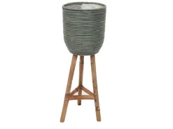 Potten En Vazen|ohgreen Pot stripe wooden legs green d25h74cm