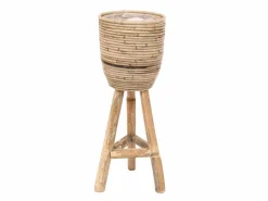 Potten En Vazen|ohgreen Pot stripe wooden legs grey d20h47cm