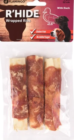 Hond Voeding|ohgreen R'hide duck wrapped ribs 12cm 3st 90gr