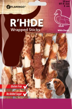 Hond Voeding|ohgreen R'hide duck wrapped stick 7/8mm 6cm 15st 100gr