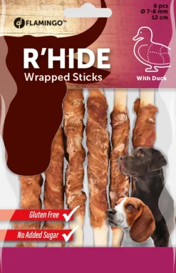 Hond Voeding|ohgreen R'hide duck wrapped stick 7/8mm 12cm 6st 70gr