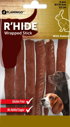 Hond Voeding|ohgreen R'hide stokjes omwikkeld met konijn 7/8mm 12cm 6st 70gr
