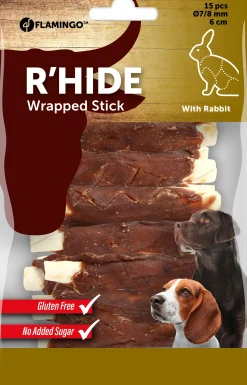Hond Voeding|ohgreen R'hide stokjes omwikkeld met konijn 7/8mm 6cm 15st 100gr