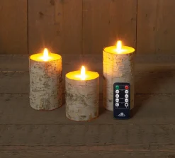 Deco Verlichting Binnen|ohgreen Set van 3 rustieke wax led kaarsen met bewegende vlam berk wit
