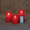 Deco Verlichting Binnen|ohgreen Set van 3 rustieke wax led kaarsen met bewegende vlam rood