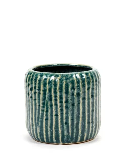 Potten En Vazen|ohgreen Sixties Pot ribbels blauw grijs d15,5 h14,5