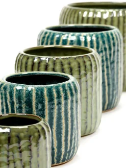 Potten En Vazen|ohgreen Sixties Pot ribbels blauw grijs d14 h12,5