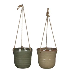 Potten En Vazen|ohgreen Stef hangpot rond taupe 2 assorti - h14xd14cm