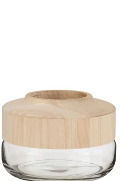 Potten En Vazen|ohgreen Vaas breed laag hout/glas l br (25x25x17.5cm)