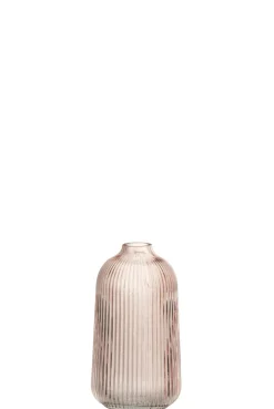 Potten En Vazen|ohgreen Vaas ribbels hoog glas roze (9x9x18cm)