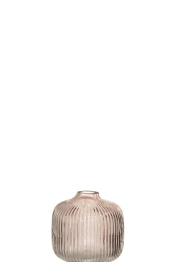 Potten En Vazen|ohgreen Vaas ribbels laag glas roze (11x11x11cm)